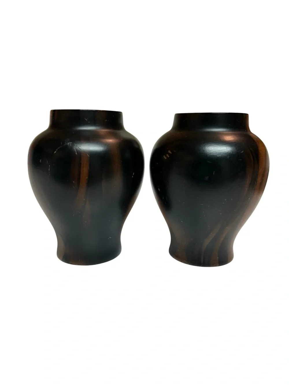 Handmade intricate carved dark wood vases with bamboo/Floral designs